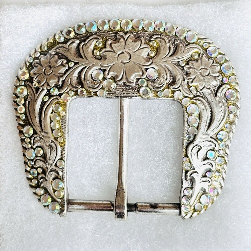 Western Belt Buckle Iridescent Aurora Borealis Rhinestones Y2K 90s Vintage Rodeo